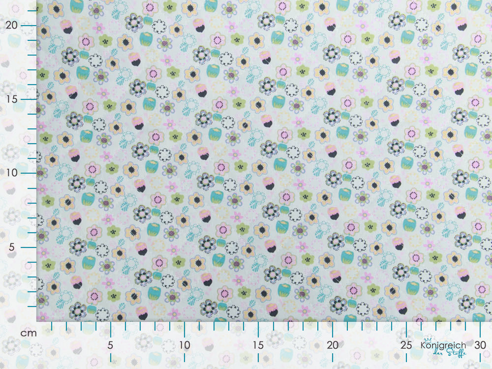 Rautenstepper Jackenstoff Doubleface XAVI - bunte Blumen und süße Hasen - weiß