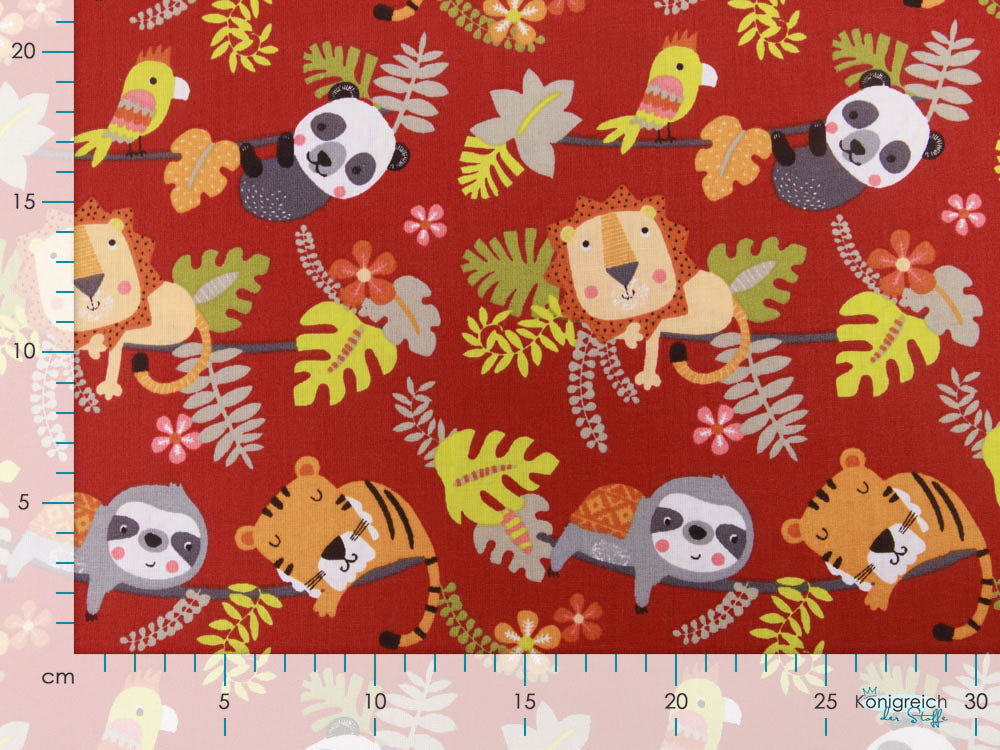 Französische Webware Baumwolle - spielende Zootiere - terrakotta