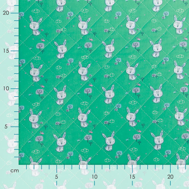 Rautenstepper Jackenstoff Doubleface XAVI - bunte Blumen und süße Hasen - weiß