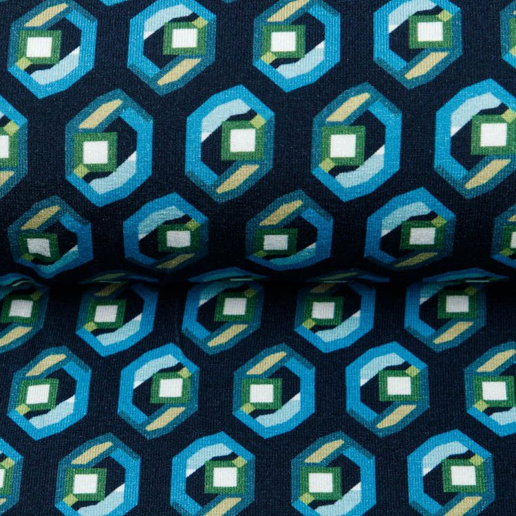 Jersey Viskose - bunte Hexagons - nachtblau