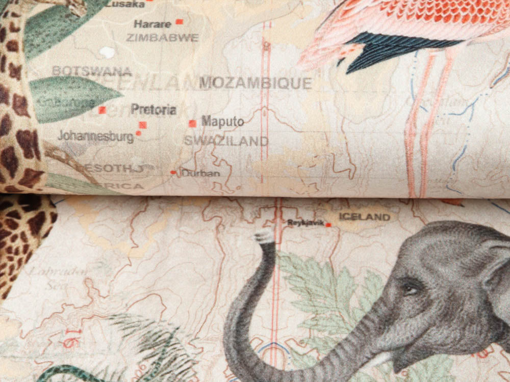 Velvet Digitaldruck Afrikastyle - anmutige Elefanten - beige