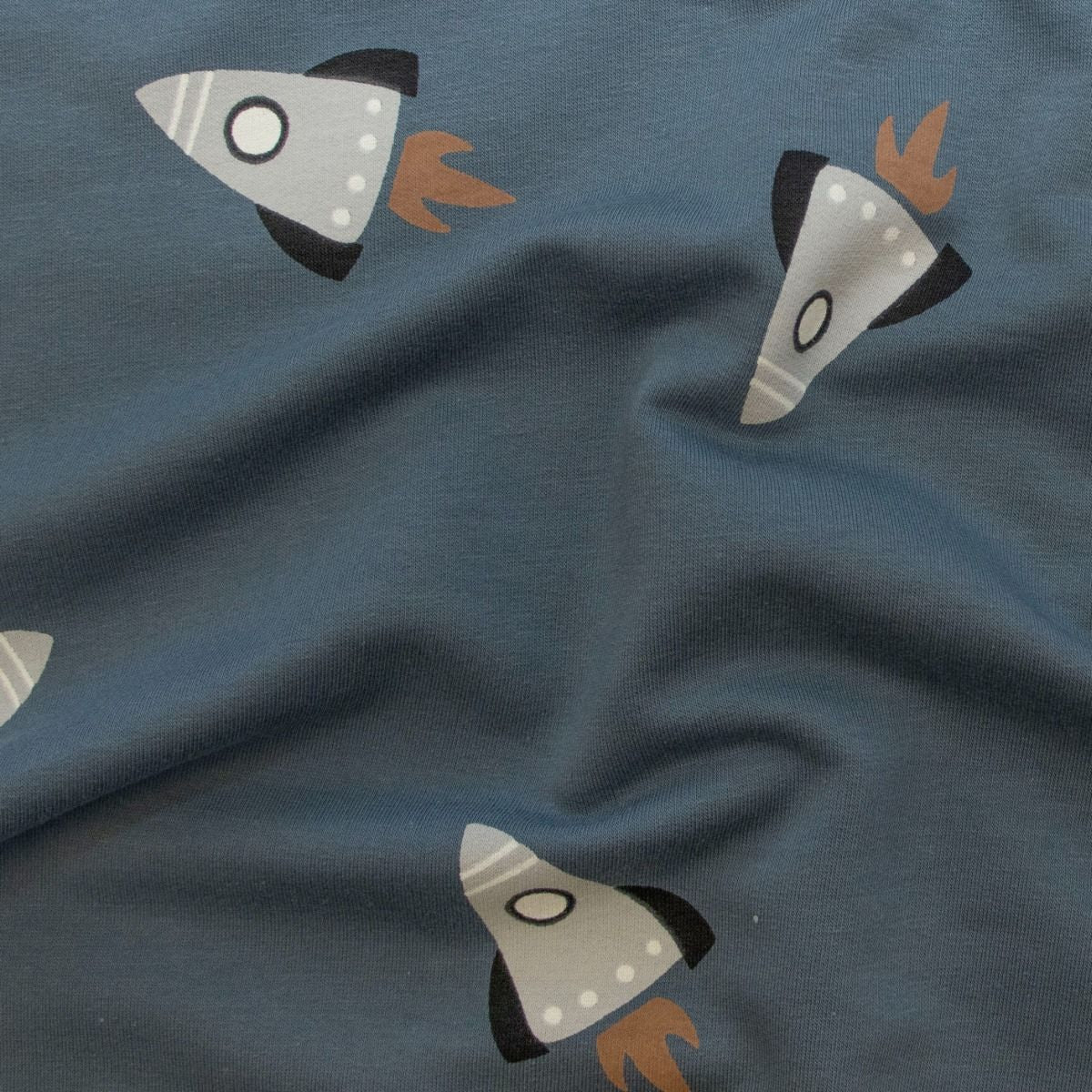 French Terry Digitaldruck - Raketen - indigoblau