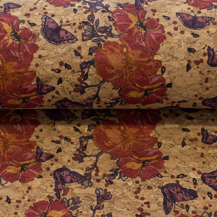 Kork Coupon ca. 50 cm x 65 cm - Schmetterlinge und Blumen