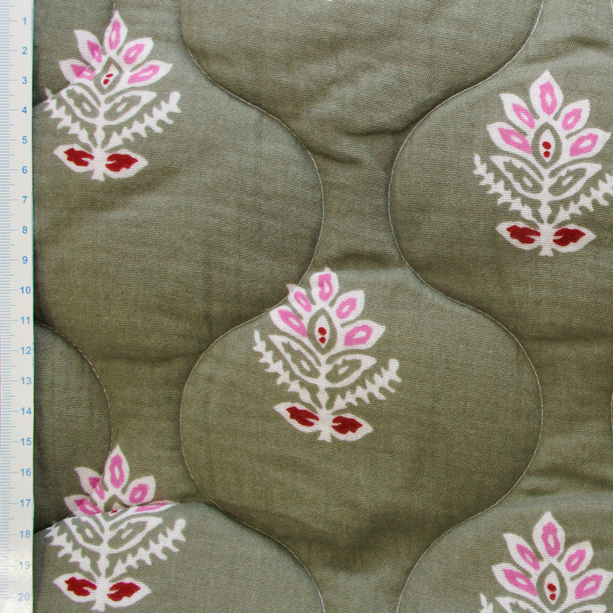 Baumwolle Musselin Doubleface gepolstert - Blumenranken - olivgrün
