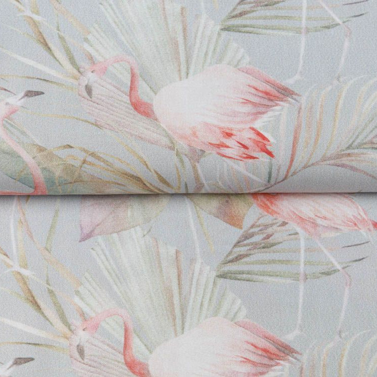 Webware Viskose Digitaldruck - Flamingos und Blätter - helles altmint