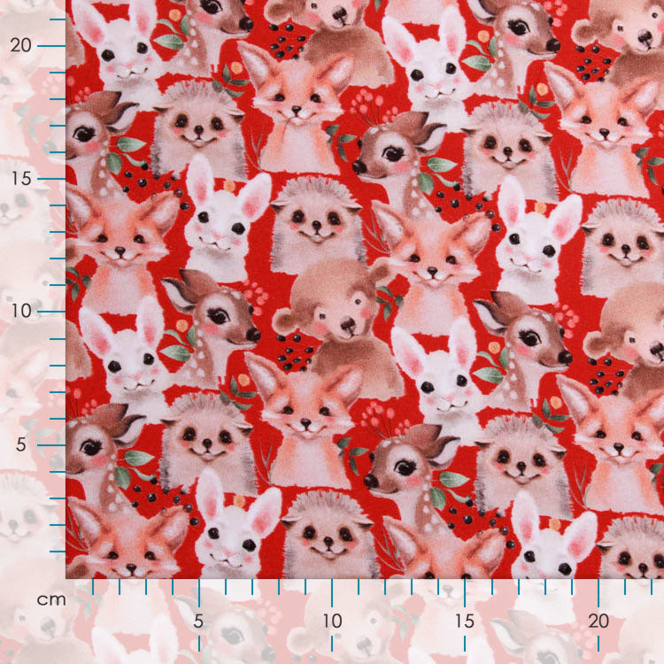 French Terry Digitaldruck Stenzo - süße Waldtiere - rot