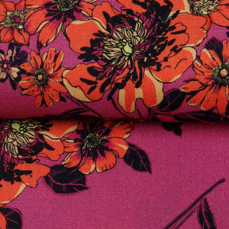 Webware Viskose - Blumensträuße - dunkles altrosa