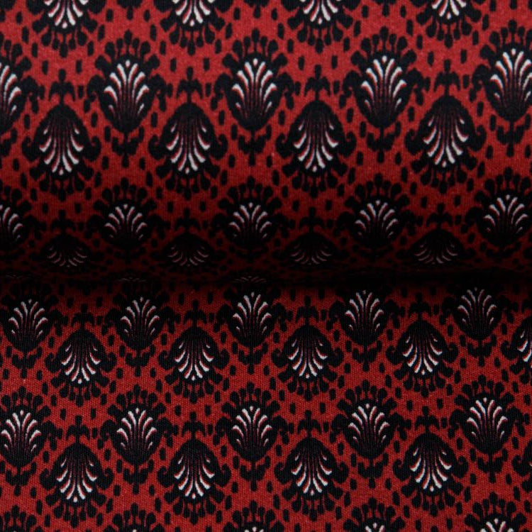 Jersey Modal - Abstraktes Blättermuster - weinrot
