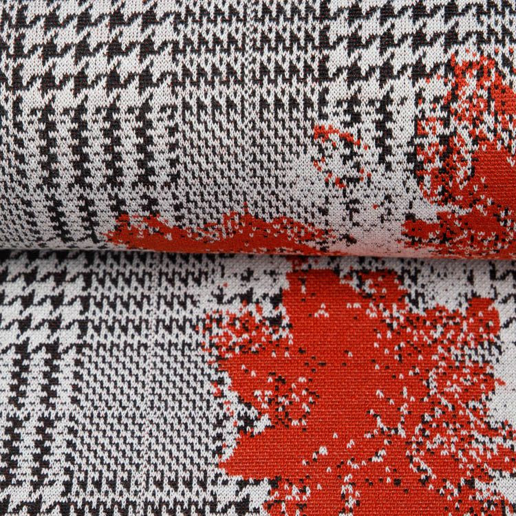 Hosen- und Jackenstoff - Blumen auf Hahnentritt - grau