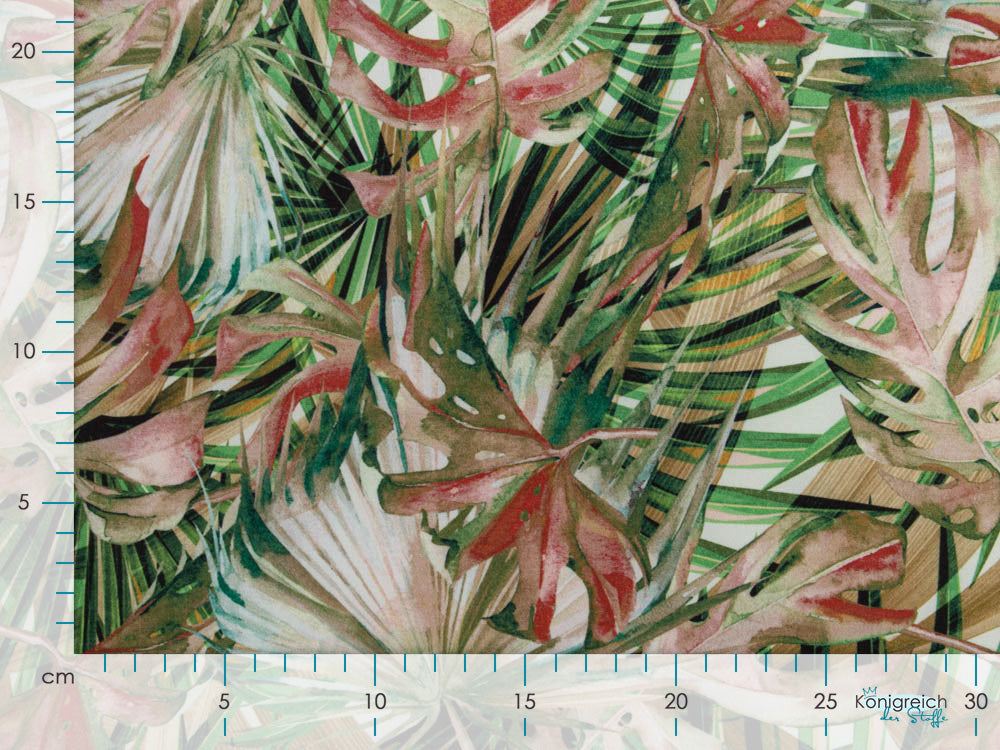 Leichter Sommer-Jacken- oder Futterstoff - wildes Blättermuster - wollweiß