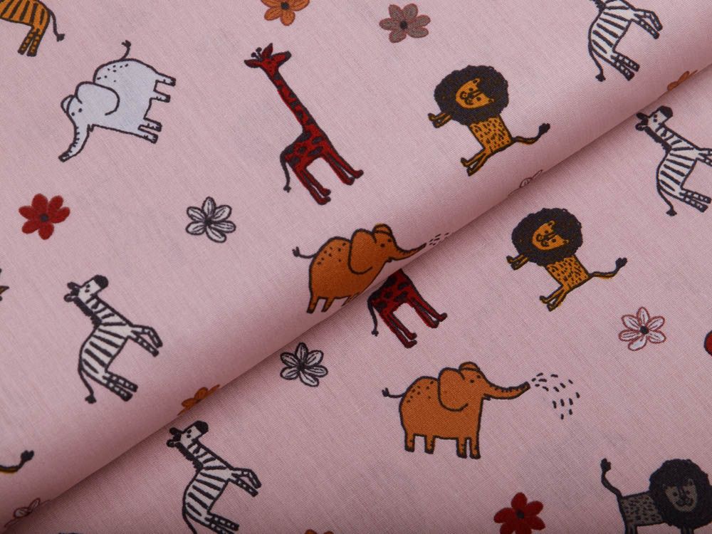 Webware Popeline Baumwolle - lustige Zootiere - altrosa
