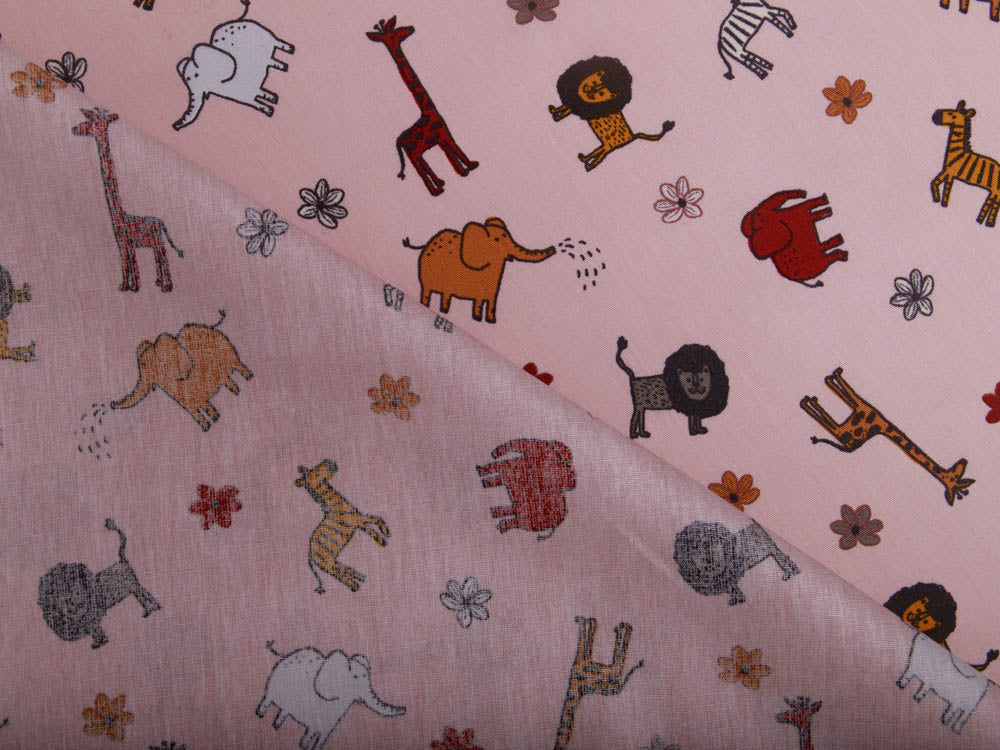 Webware Popeline Baumwolle - lustige Zootiere - altrosa