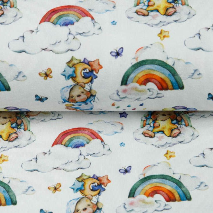 Jersey Digitaldruck Dreamy Bears - süße Bären auf Regenwolken - weiß