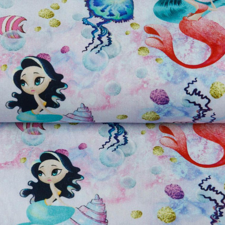 Webware Popeline Digitaldruck Snoozy Meerjungfrauen - entzückende Meerjungfrauen - bunt