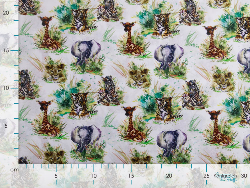Webware Popeline Baumwolle Aquarell Digitalprint Stenzo - wilde Tiere - weiß