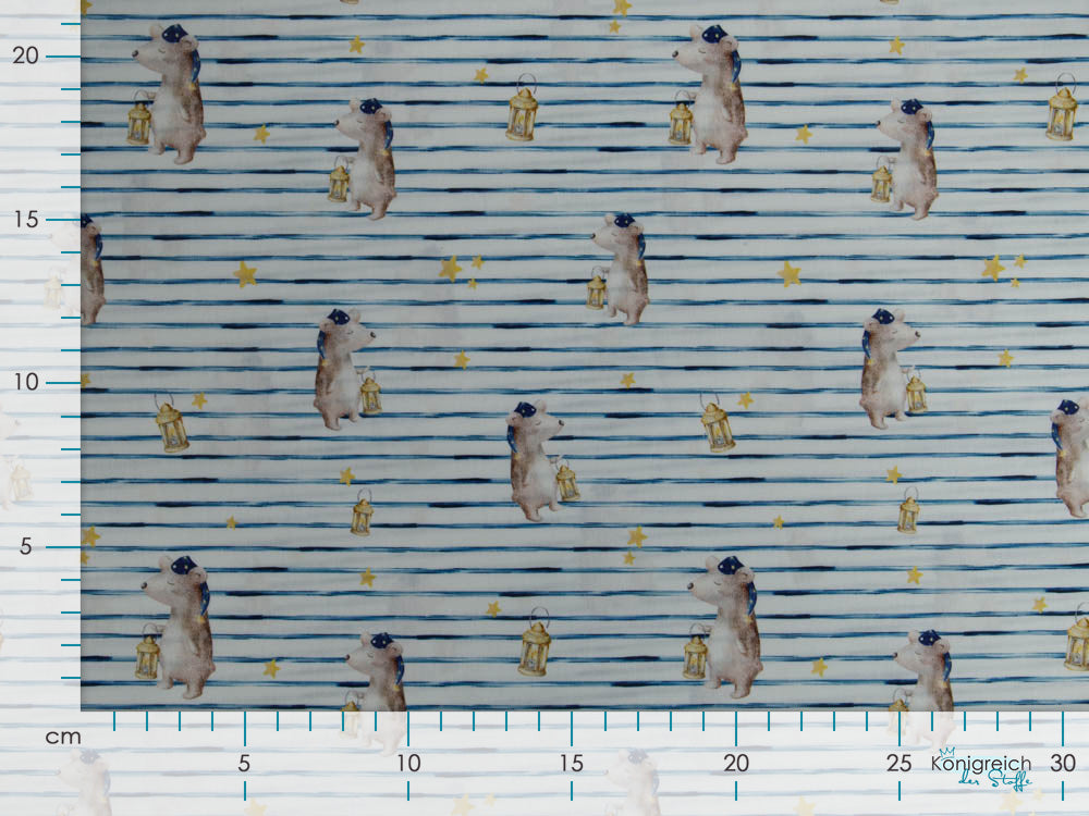 Webware Popeline Digitaldruck Snoozy Streifen und Freunde - tierische Nachtschwärmer - weiß