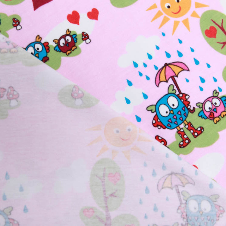 Jersey Eigenproduktion KDS - Eulen mit Schirm im Regen - pastellrosa