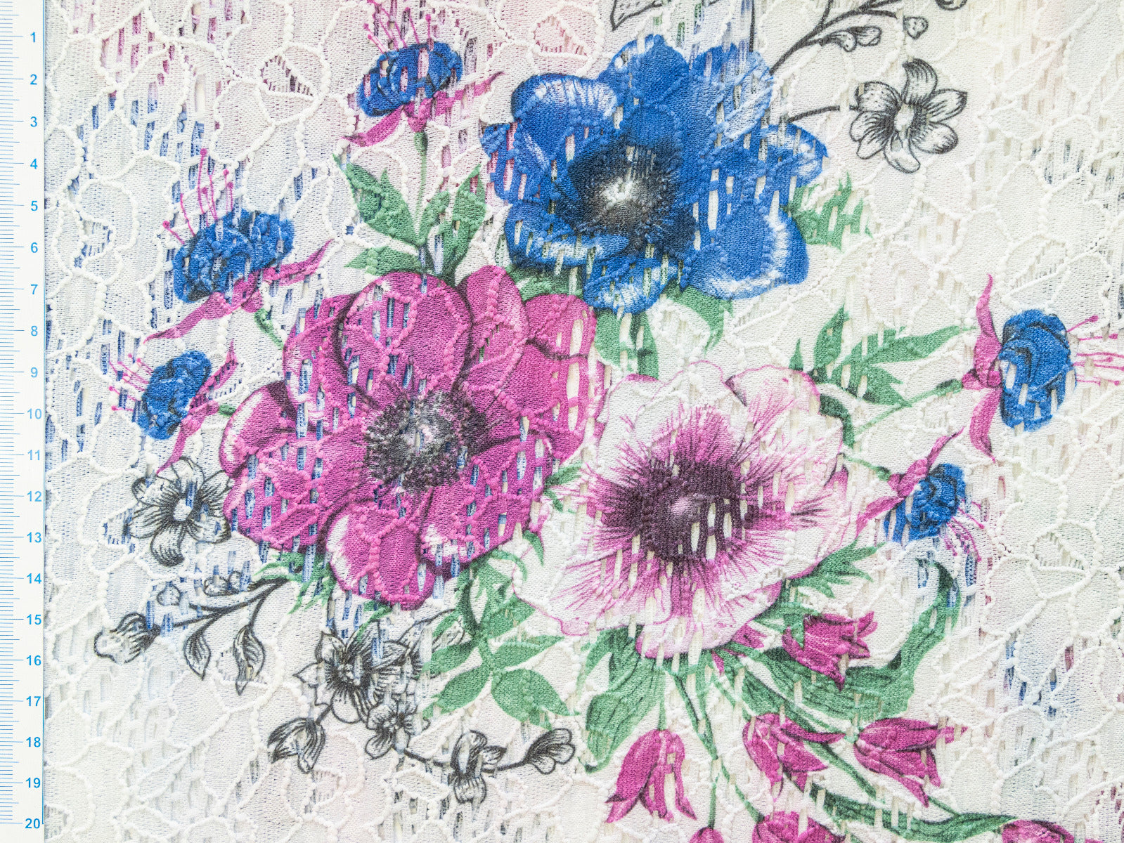 Hochwertige elastische Spitze - buntes Blumenfeld