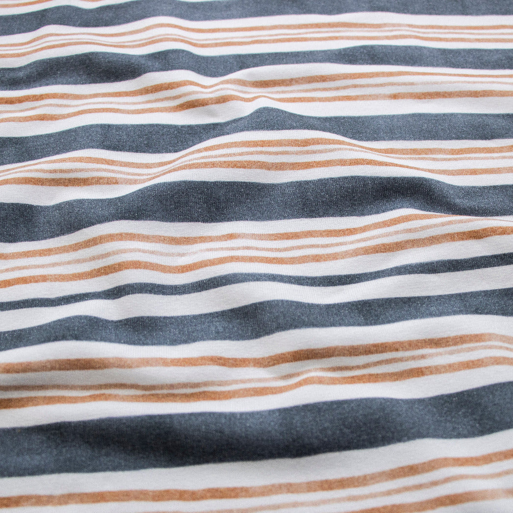 Leicht angerauter Sweat  - Streifen - lila - senfgelb