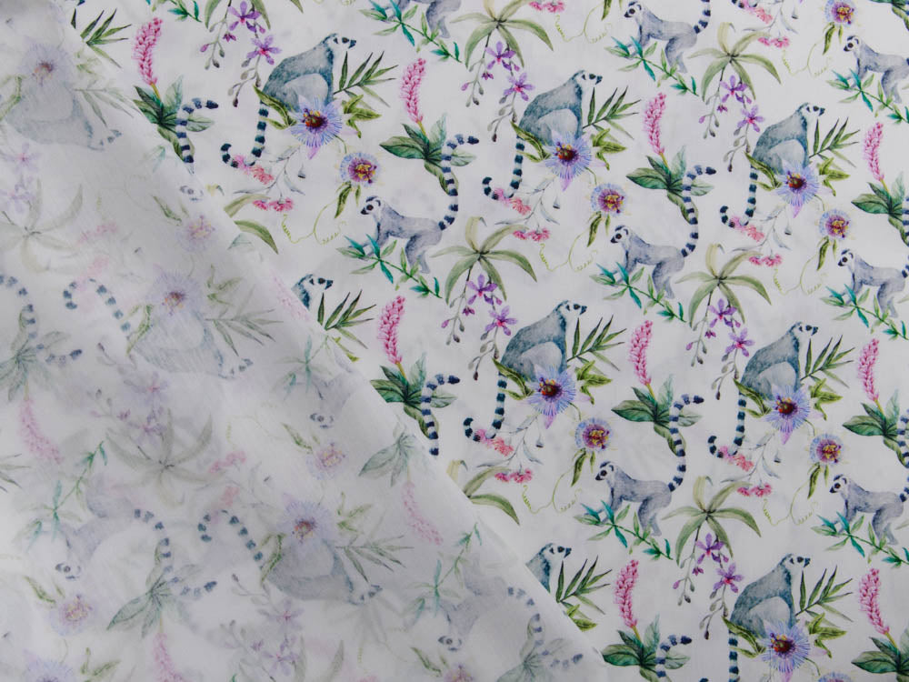 Webware Popeline Baumwolle Digitaldruck - Lemuren - weiß