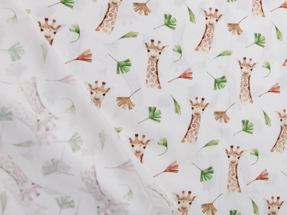 Webware Popeline Baumwolle Digitaldruck - Giraffen - weiß
