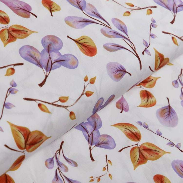 Webware Popeline Baumwolle Digitaldruck - Frühlingslaub - weiß