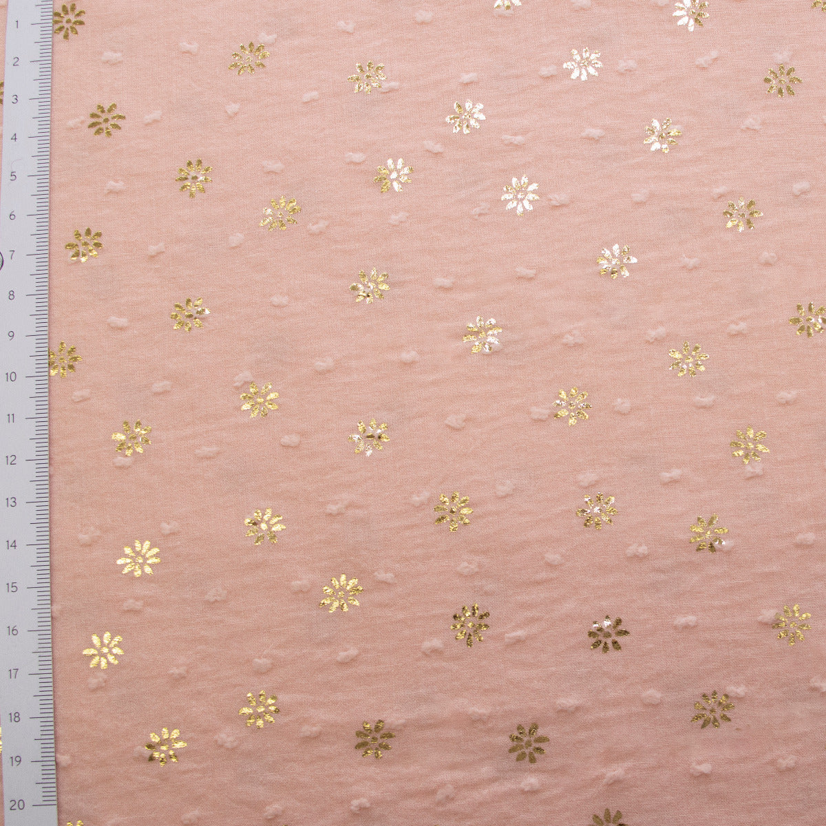 Webware Baumwolle Dobby - Folien Gänseblümchen und 3D Punkte - rosa