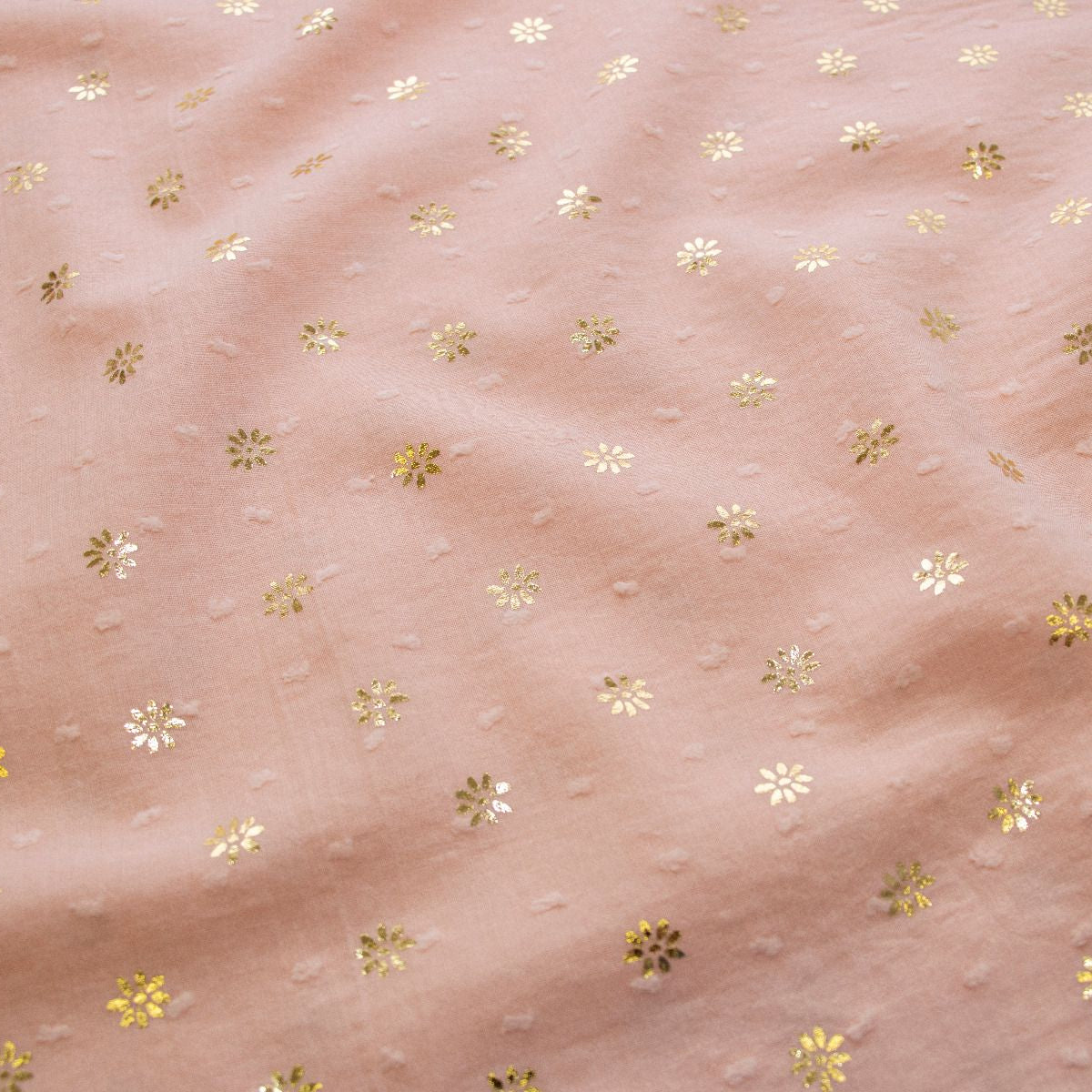 Webware Baumwolle Dobby - Folien Gänseblümchen und 3D Punkte - rosa