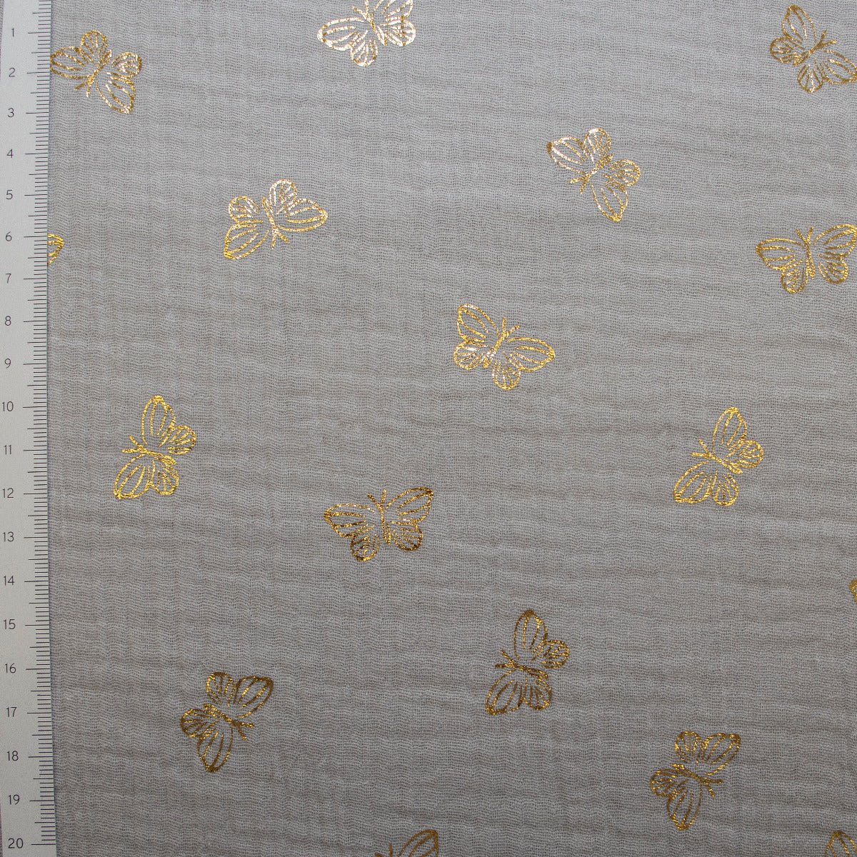 Musselin Double Gauze - Baumwolle - Folien Schmetterlinge - hellgrau