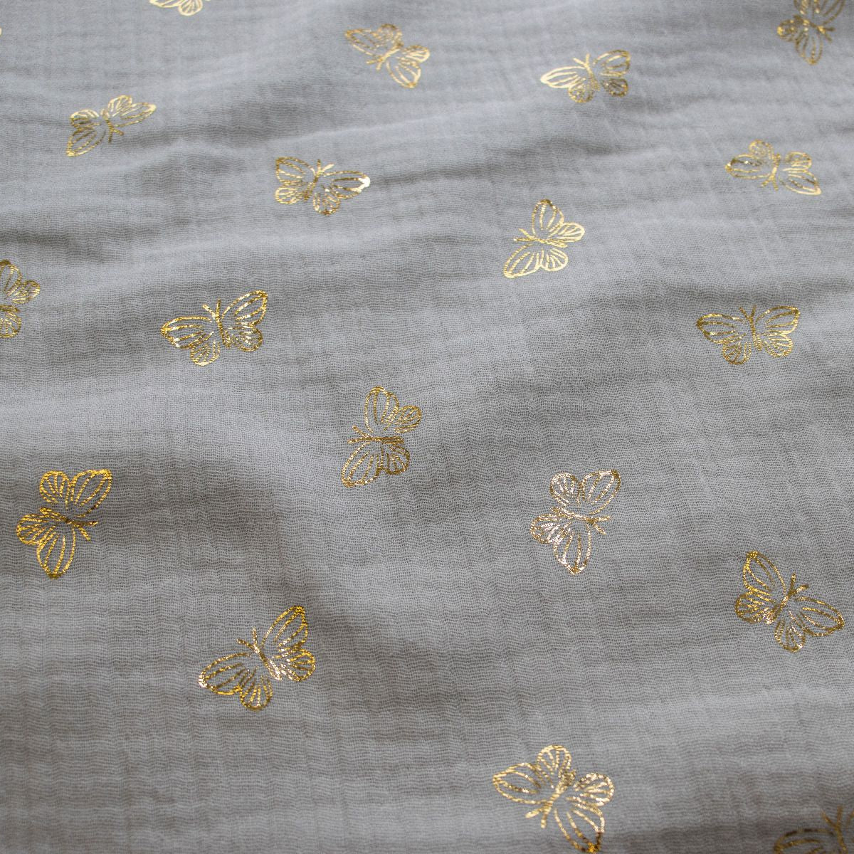 Musselin Double Gauze - Baumwolle - Folien Schmetterlinge - hellgrau