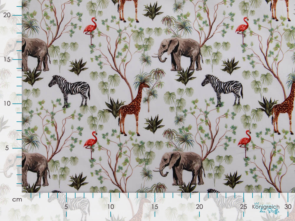 Webware Popeline Baumwolle Digitaldruck - Giraffen und Zebras - weiß