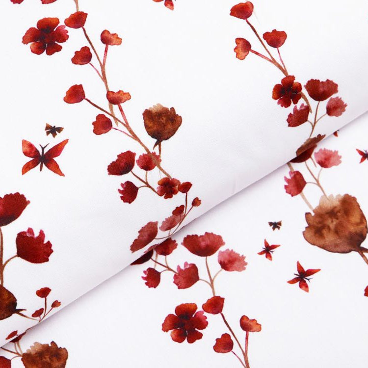 Webware Popeline Baumwolle Digitaldruck - Aquarelle Blüten - weiß