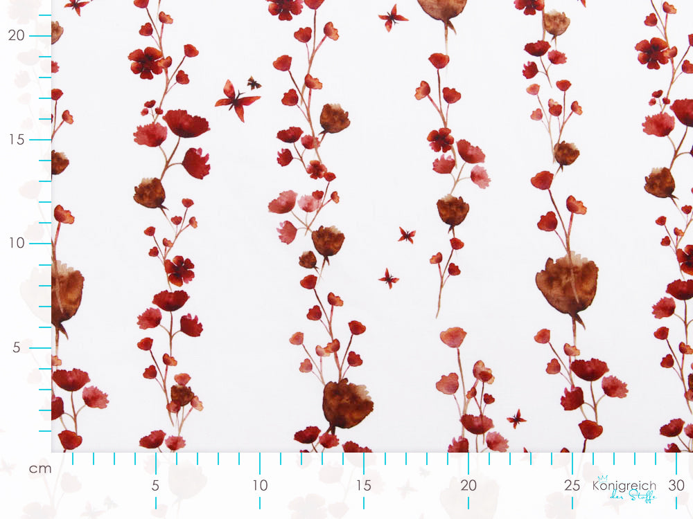 Webware Popeline Baumwolle Digitaldruck - Aquarelle Blüten - weiß
