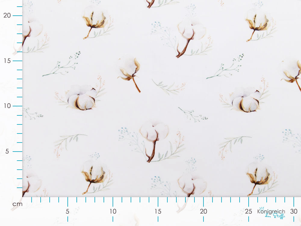 Webware Popeline Baumwolle Digitaldruck - Baumwollzweige - weiß