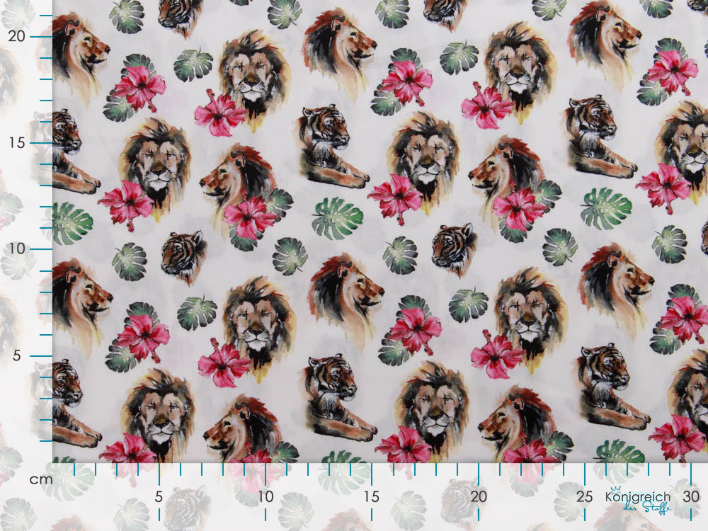Webware Popeline Baumwolle Digitaldruck - majestätische Löwen - weiß