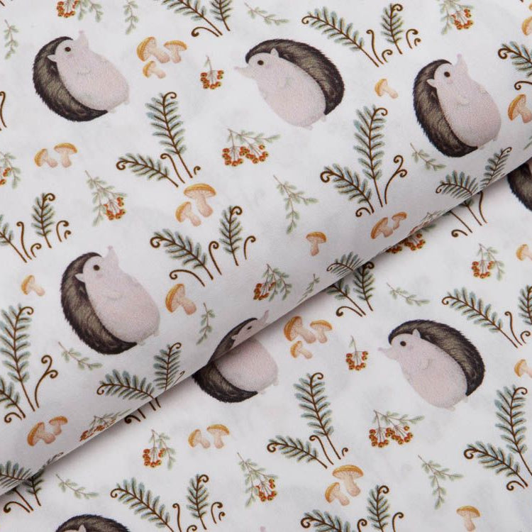 Webware Popeline Baumwolle Digitaldruck - niedliche Igel - weiß