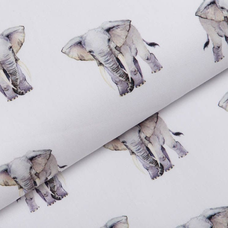 Webware Popeline Baumwolle Digitaldruck - Elefanten - weiß