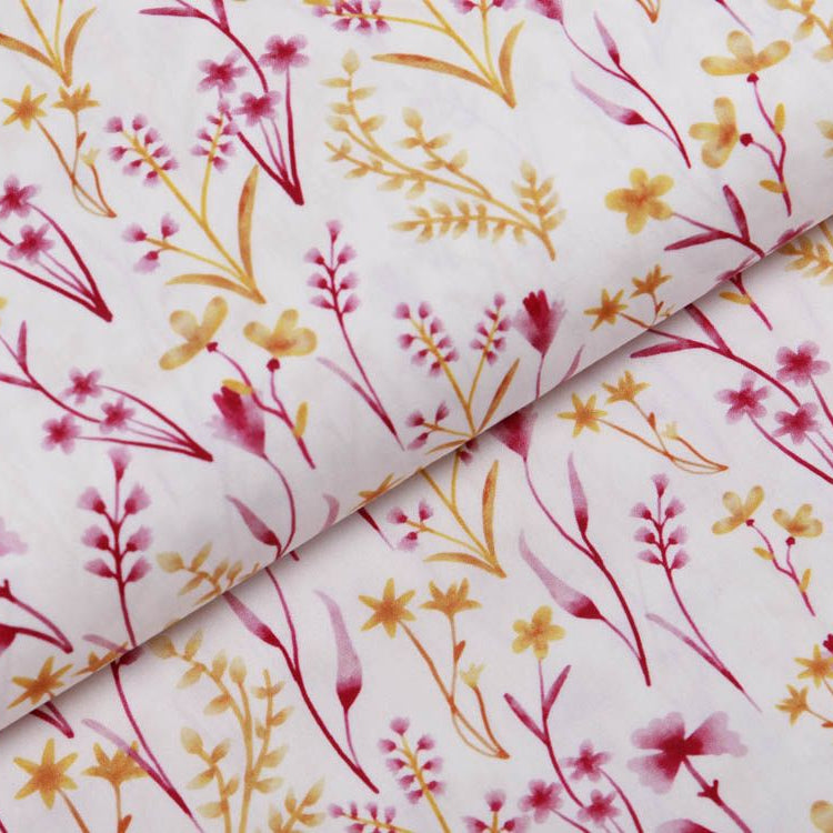 Webware Popeline Baumwolle Digitaldruck - Blumenwiese - weiß