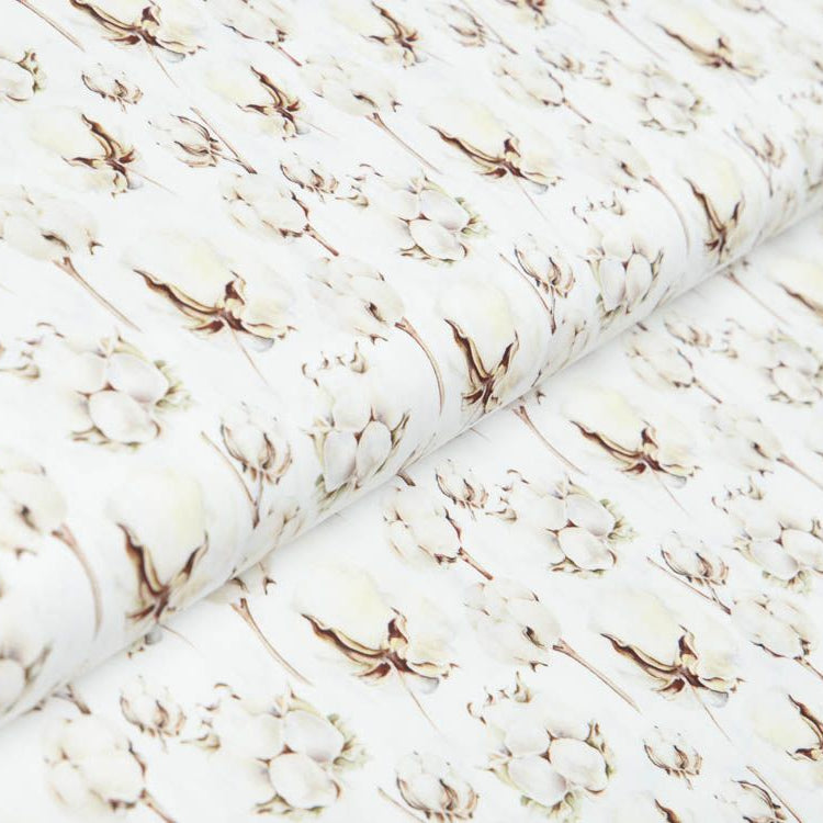 Webware Popeline Baumwolle Digitaldruck - Baumwollknospen - weiß