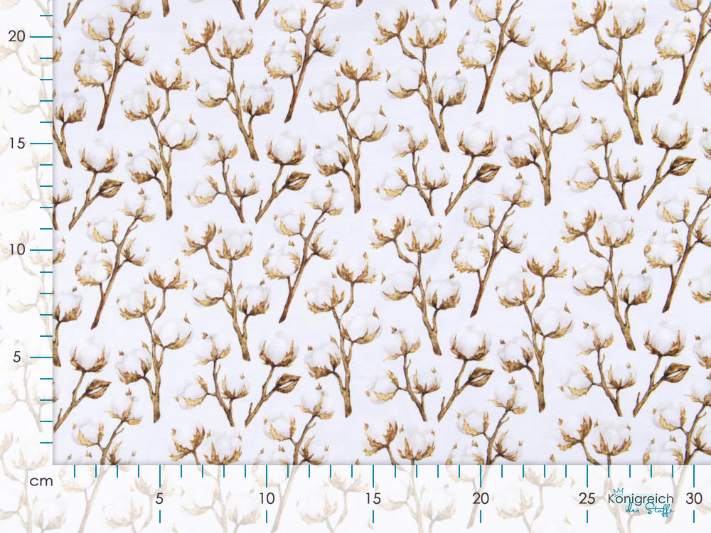Jersey Digitaldruck Alya - Baumwollzweige - weiß