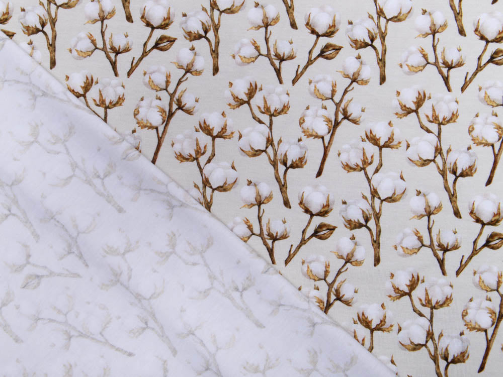 Jersey Digitaldruck Alya - Baumwollzweige - weiß