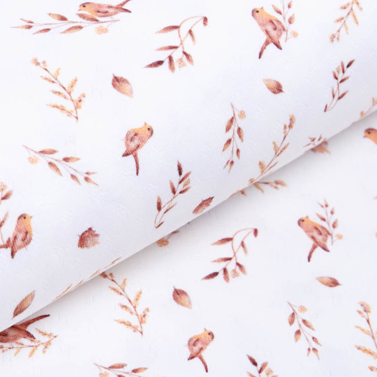 Jersey Feinstrick Stoff Ajoure Pointoille - Kleine Vögelchen - Wollweiß