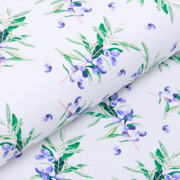 Jersey Digitaldruck Maia - Blaubeerstrauch - Wollweiß