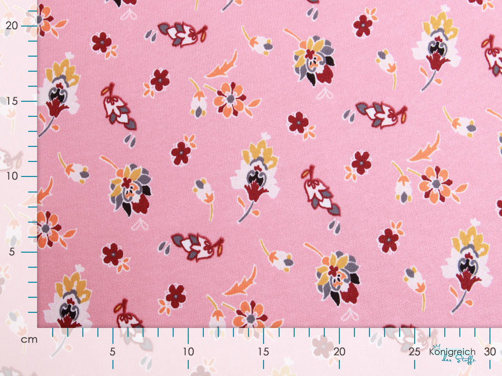 Leicht angerauter Sweat - Blumen - altrosa