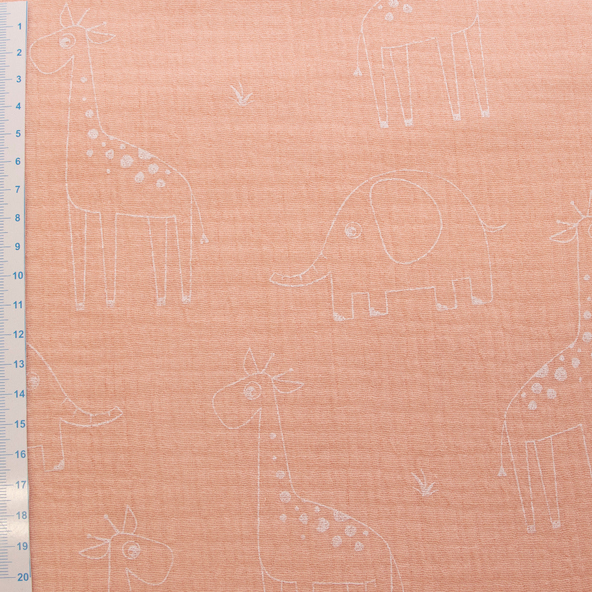 Baumwolle Musselin Double Gauze - Giraffen und Elefanten - Lachsrosa