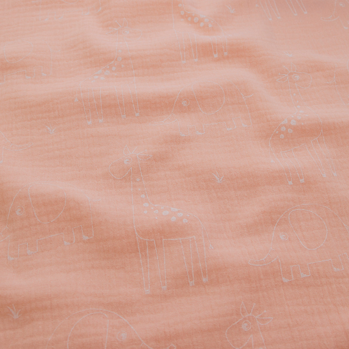 Baumwolle Musselin Double Gauze - Giraffen und Elefanten - Lachsrosa