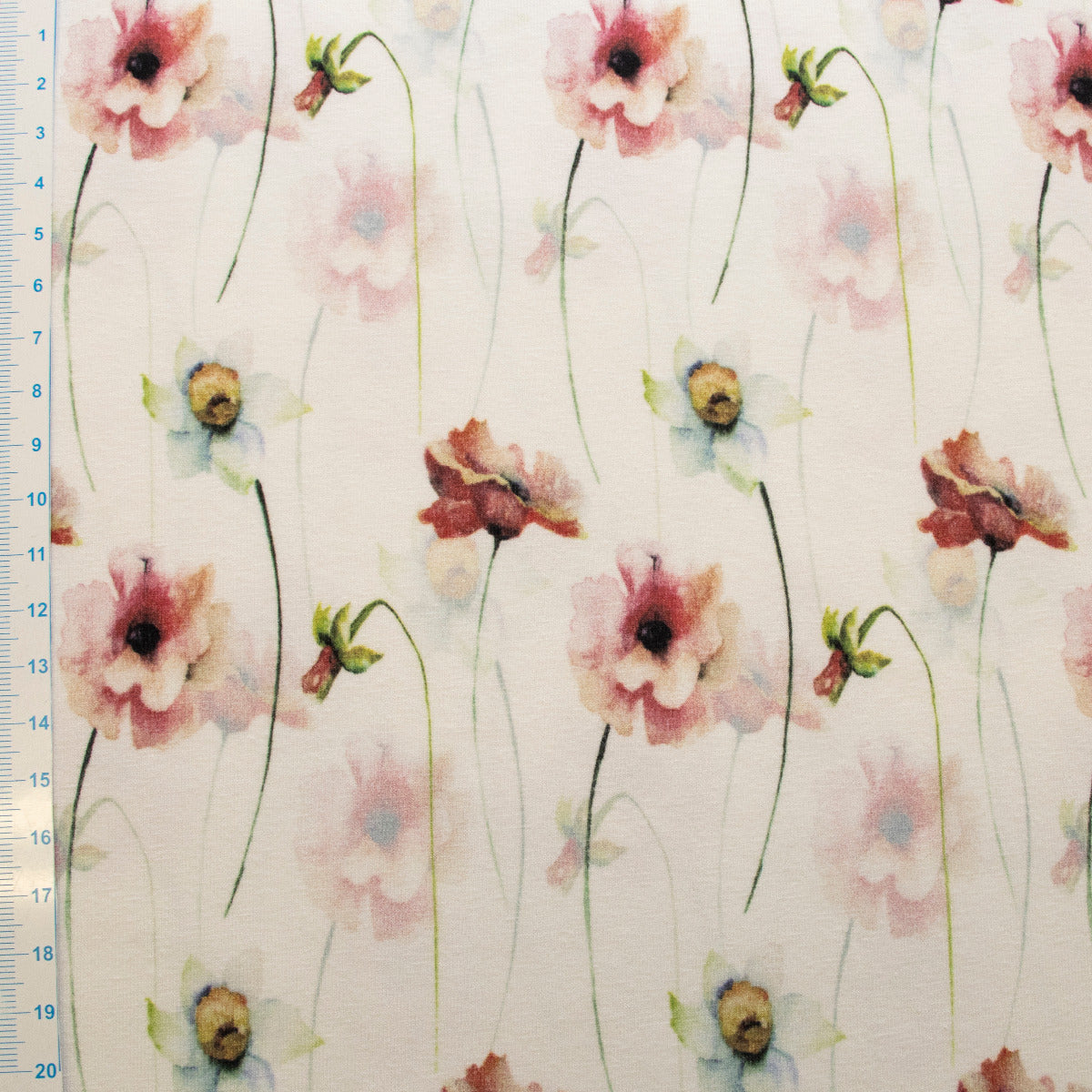 Jersey Digitaldruck - Narzissen - weiß - rosa