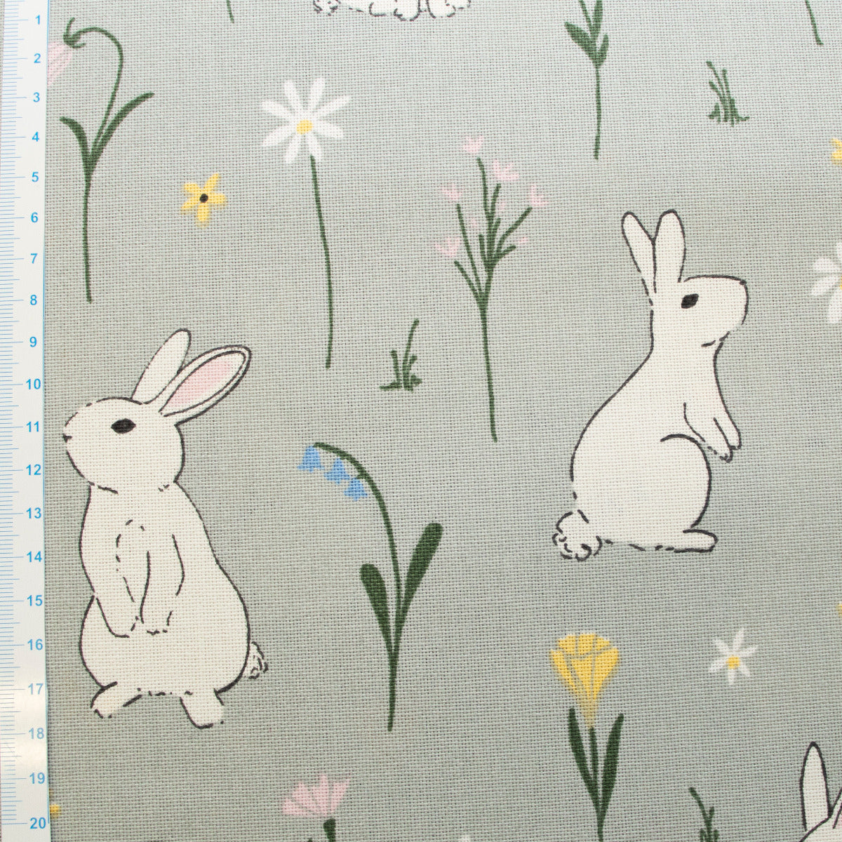 Dekostoff Half-Panama Leinenoptik - Osterhäschen - grau - blau