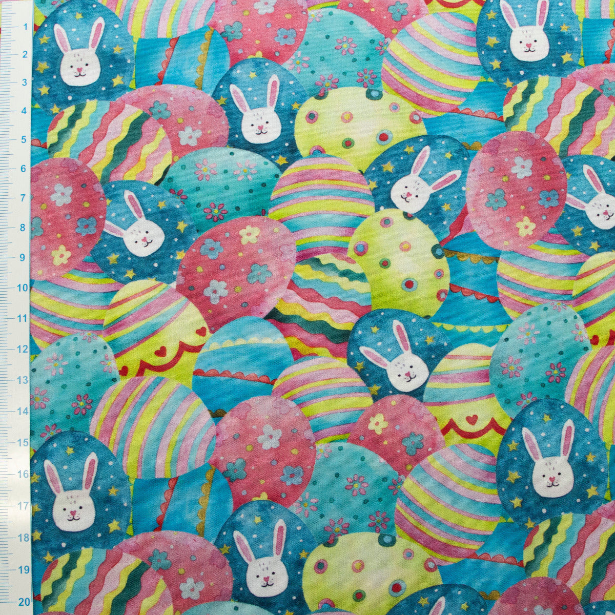 Webware Baumwolle - Happy Easter - bunte Ostereier - blau