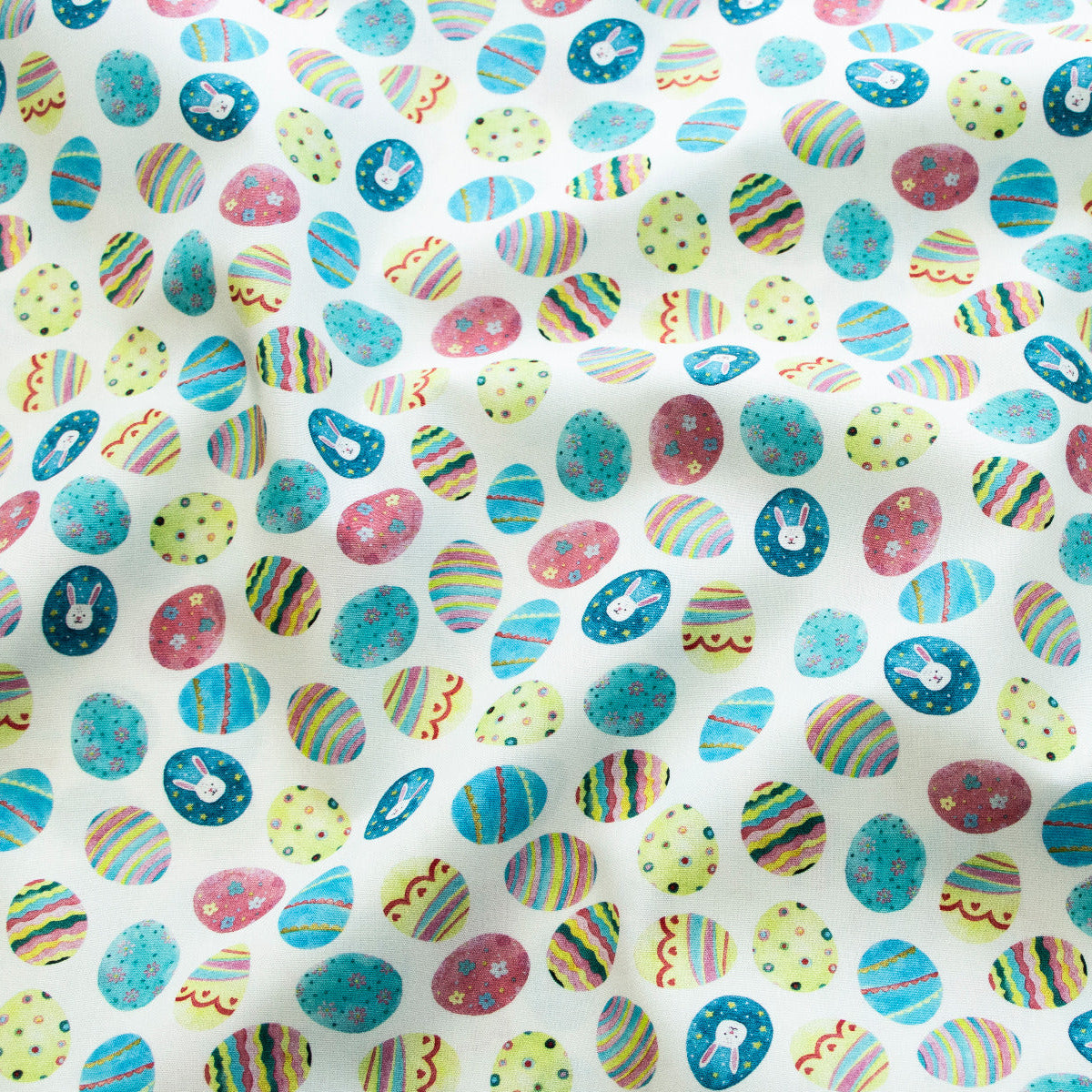 Webware Baumwolle - Happy Easter - kleine bunte Ostereier - weiß